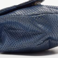Pre Owned Chanel Navy Blue Quilted Perforated Leather Mini Crossbody Bag