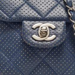 Pre Owned Chanel Navy Blue Quilted Perforated Leather Mini Crossbody Bag