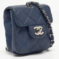 Pre Owned Chanel Navy Blue Quilted Perforated Leather Mini Crossbody Bag