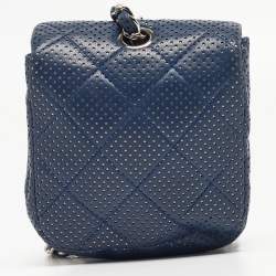 Pre Owned Chanel Navy Blue Quilted Perforated Leather Mini Crossbody Bag