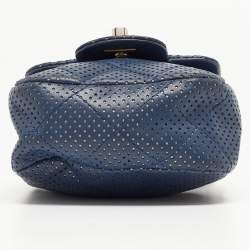 Pre Owned Chanel Navy Blue Quilted Perforated Leather Mini Crossbody Bag