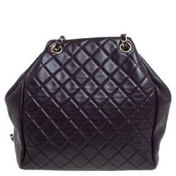 Pre Owned Chanel Plum Quilted Leather Timeless Classic Drawstring Bag
