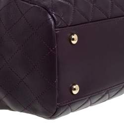 Pre Owned Chanel Plum Quilted Leather Timeless Classic Drawstring Bag