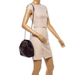 Pre Owned Chanel Plum Quilted Leather Timeless Classic Drawstring Bag