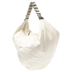 Pre Owned Chanel White Leather Rock and Chain Hobo
