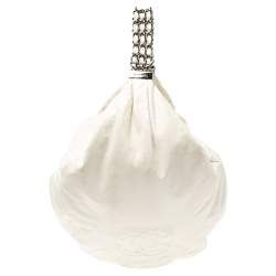 Pre Owned Chanel White Leather Rock and Chain Hobo