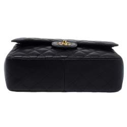 Pre Owned Chanel Black Quilted Caviar Leather Jumbo Classic Double Flap Bag