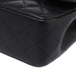 Pre Owned Chanel Black Quilted Caviar Leather Jumbo Classic Double Flap Bag
