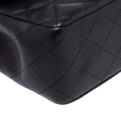Pre Owned Chanel Black Quilted Caviar Leather Jumbo Classic Double Flap Bag