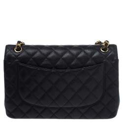Pre Owned Chanel Black Quilted Caviar Leather Jumbo Classic Double Flap Bag