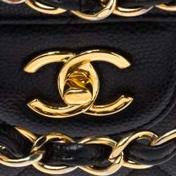 Pre Owned Chanel Black Quilted Caviar Leather Jumbo Classic Double Flap Bag