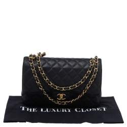 Pre Owned Chanel Black Quilted Caviar Leather Jumbo Classic Double Flap Bag