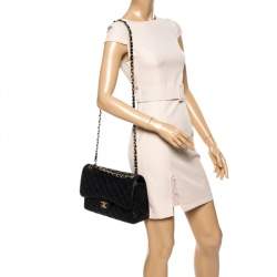 Pre Owned Chanel Black Quilted Caviar Leather Jumbo Classic Double Flap Bag