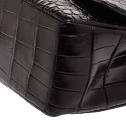 Pre Owned حقيبة شانيل قلاب ماكسي كلاسيكية جلد تمساح سوداء