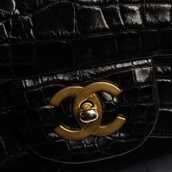 Pre Owned حقيبة شانيل قلاب ماكسي كلاسيكية جلد تمساح سوداء