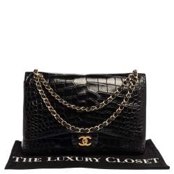 Pre Owned حقيبة شانيل قلاب ماكسي كلاسيكية جلد تمساح سوداء