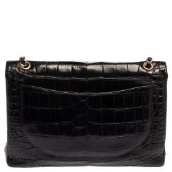 Pre Owned حقيبة شانيل قلاب ماكسي كلاسيكية جلد تمساح سوداء