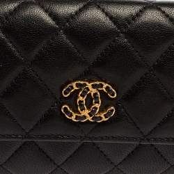 Pre Owned محفظة شانيل CC 19 جلد مبطن أسود