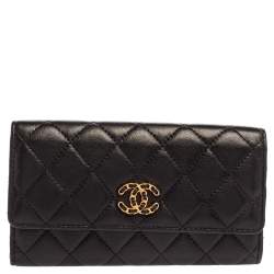 Pre Owned محفظة شانيل CC 19 جلد مبطن أسود
