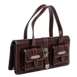 مملوكة مسبقًا Chanel Dark Burgundy Leather Double Pocket Satchel 