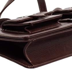 مملوكة مسبقًا Chanel Dark Burgundy Leather Double Pocket Satchel 