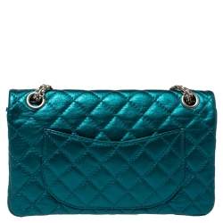 Pre Owned حقيبة شانيل قلاب ريشيو 2.55 كلاسيك 225 جلد مبطنة أخضر ميتاليك
