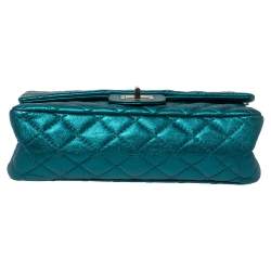 Pre Owned حقيبة شانيل قلاب ريشيو 2.55 كلاسيك 225 جلد مبطنة أخضر ميتاليك