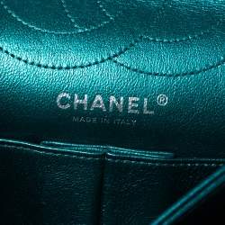 Pre Owned حقيبة شانيل قلاب ريشيو 2.55 كلاسيك 225 جلد مبطنة أخضر ميتاليك