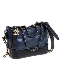 Pre Owned Chanel Blue/Black Quilted Leather Small Gabrielle Bag