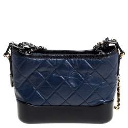 Pre Owned Chanel Blue/Black Quilted Leather Small Gabrielle Bag