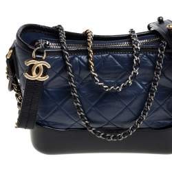 Pre Owned Chanel Blue/Black Quilted Leather Small Gabrielle Bag