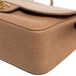 Pre Owned Chanel Tan Caviar Leather Jumbo Classic Double Flap Bag