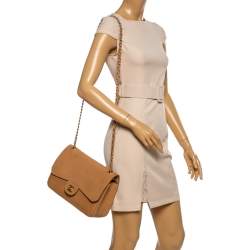 Pre Owned Chanel Tan Caviar Leather Jumbo Classic Double Flap Bag