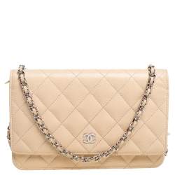 Chanel 20C Light Beige Quilted Leather Wallet on Double Chain 2way 1CC1110