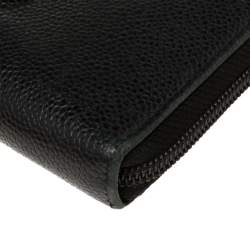 Pre Owned Chanel Black Leather Timeless CC Zip Around Wallet