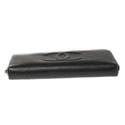 Pre Owned Chanel Black Leather Timeless CC Zip Around Wallet