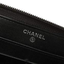 Pre Owned Chanel Black Leather Timeless CC Zip Around Wallet