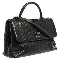 Pre Owned Chanel Black Python Medium Coco Top Handle Bag