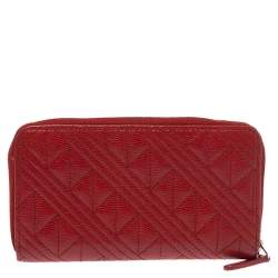 مملوكة مسبقًا Chanel Red Caviar Leather CC Zip-Around Wallet