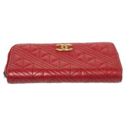 مملوكة مسبقًا Chanel Red Caviar Leather CC Zip-Around Wallet