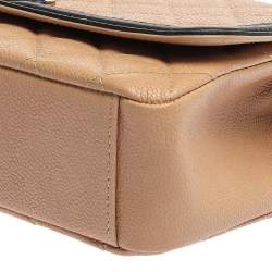 Pre Owned Chanel Beige/Black Caviar Leather CC Filigree Flap Bag