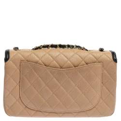 Pre Owned Chanel Beige/Black Caviar Leather CC Filigree Flap Bag