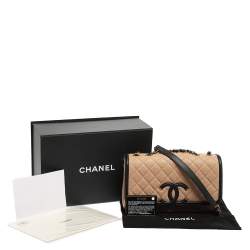 Pre Owned Chanel Beige/Black Caviar Leather CC Filigree Flap Bag