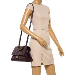 Pre Owned حقيبة شانيل ترابيزيو كبيرة قلاب جلد كستنائي