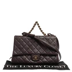 Pre Owned حقيبة شانيل ترابيزيو كبيرة قلاب جلد كستنائي