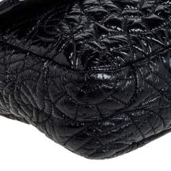 Pre Owned Chanel Black Camellia Embossed Patent Leather Classic Single Flap Bag