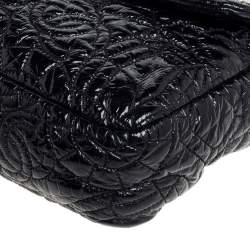 Pre Owned Chanel Black Camellia Embossed Patent Leather Classic Single Flap Bag