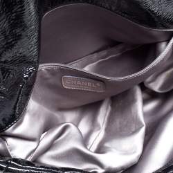 Pre Owned Chanel Black Camellia Embossed Patent Leather Classic Single Flap Bag