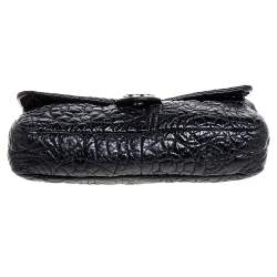 Pre Owned Chanel Black Camellia Embossed Patent Leather Classic Single Flap Bag