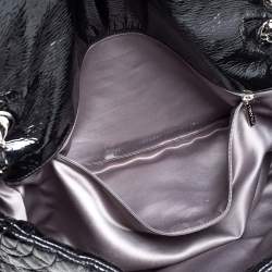 Pre Owned Chanel Black Camellia Embossed Patent Leather Classic Single Flap Bag